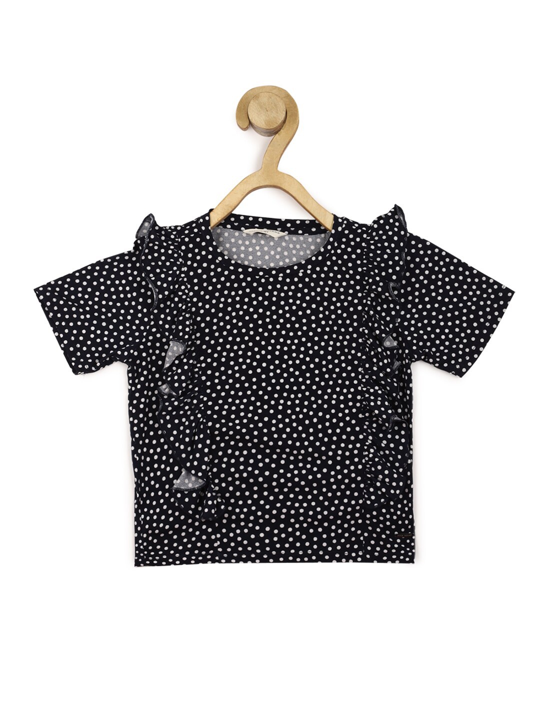 

Peter England Girls Polka Dot Printed Ruffles Top, Black