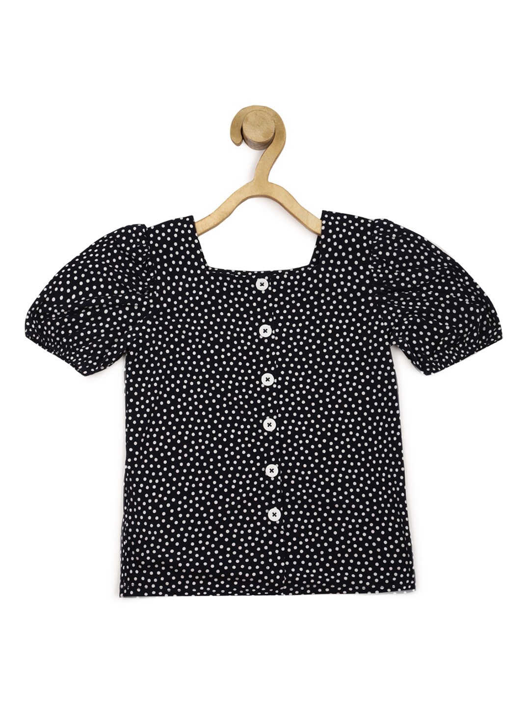 

Peter England Girls Polka Dot Printed Puff Sleeve Top, Black