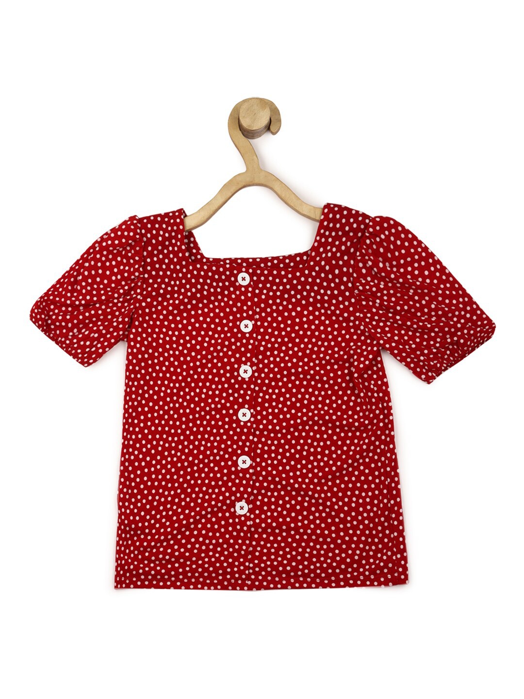 

Peter England Girls Polka Dot Printed Puff Sleeve Top, Red