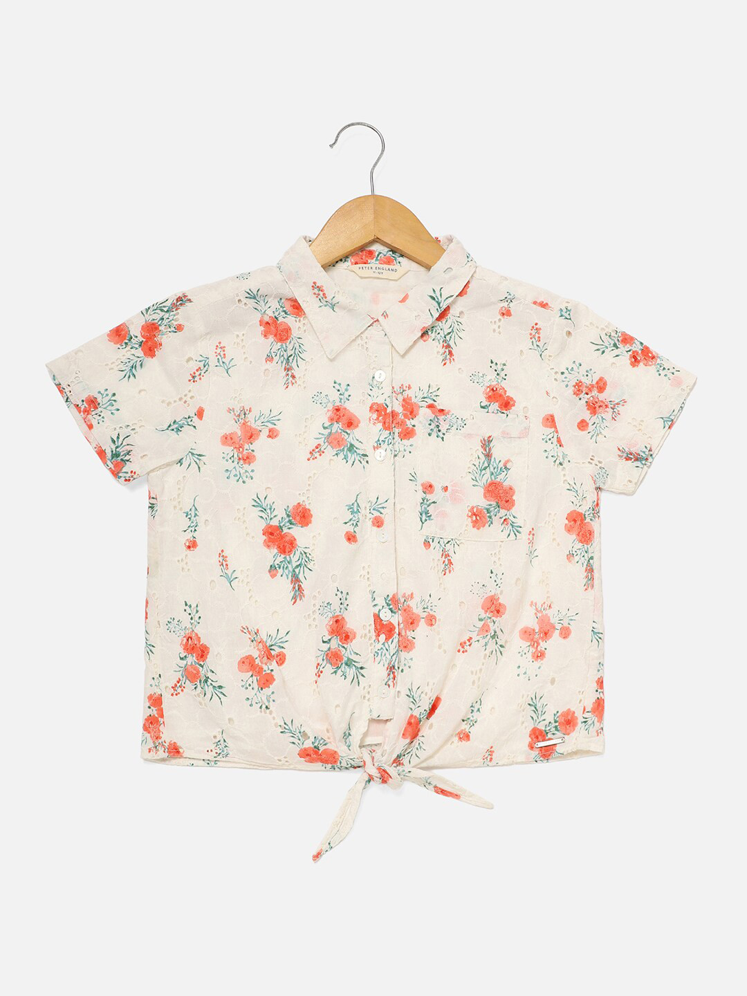 

Peter England Girls Floral Printed Shirt Style Cotton Top, Cream