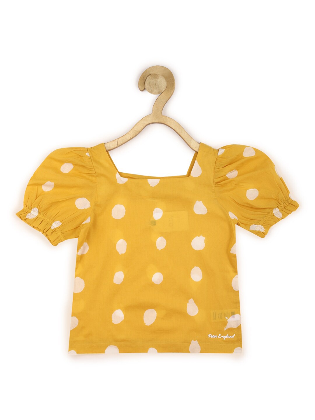 

Peter England Girls Polka Dot Printed Puff Sleeve Cotton Top, Yellow