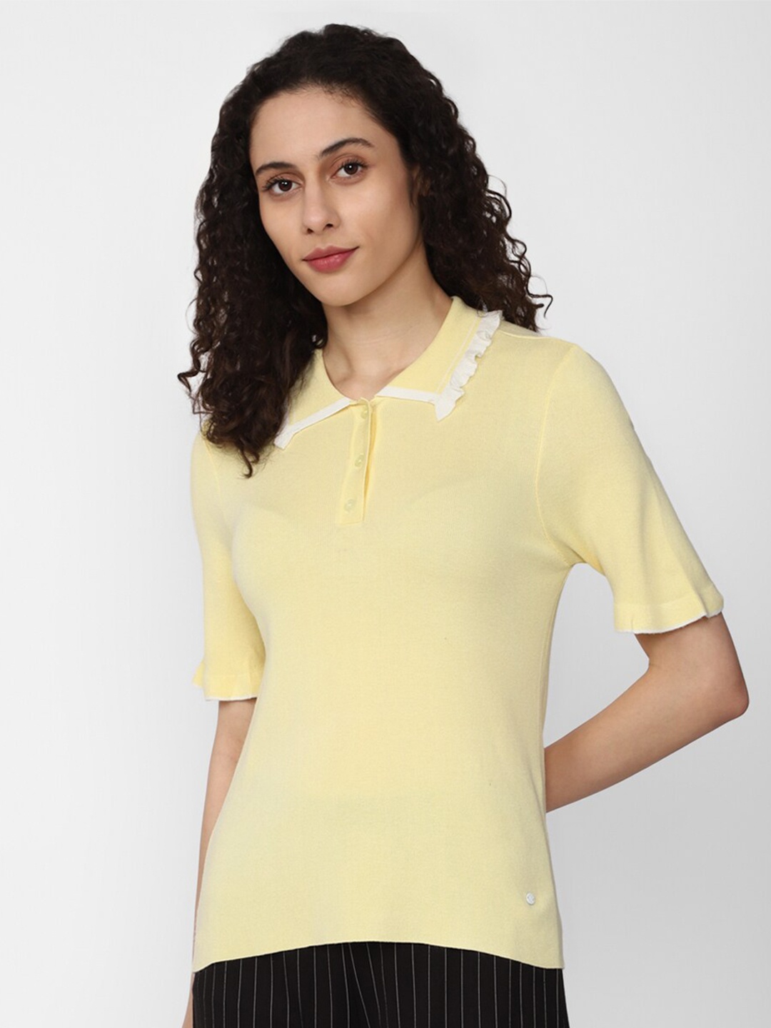 

Van Heusen Woman Striped Shirt Collar Knitted Top, Yellow