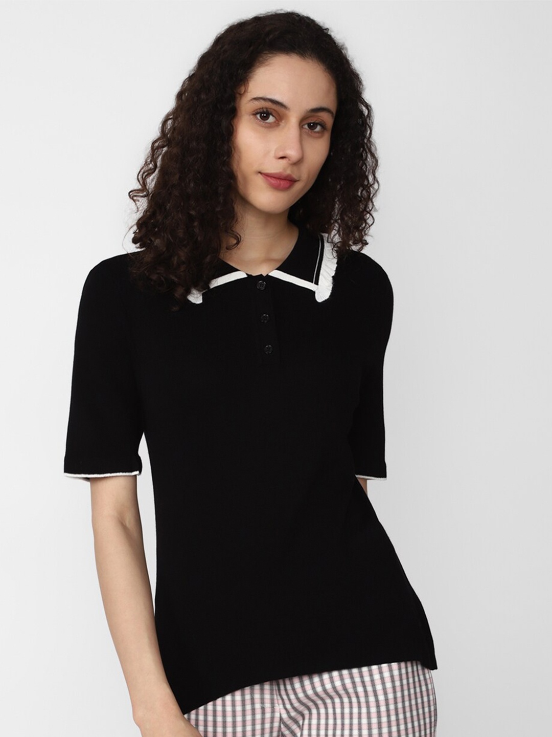

Van Heusen Woman Shirt Collar Extended Sleeves Top, Black