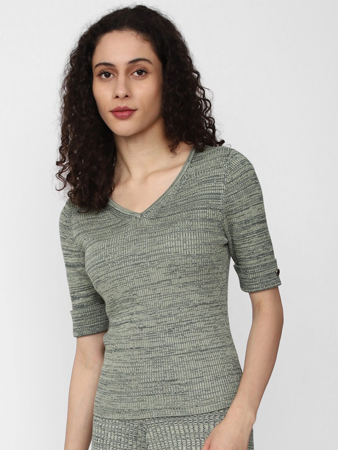 

Van Heusen Woman Self Design V-Neck Formal Top, Olive