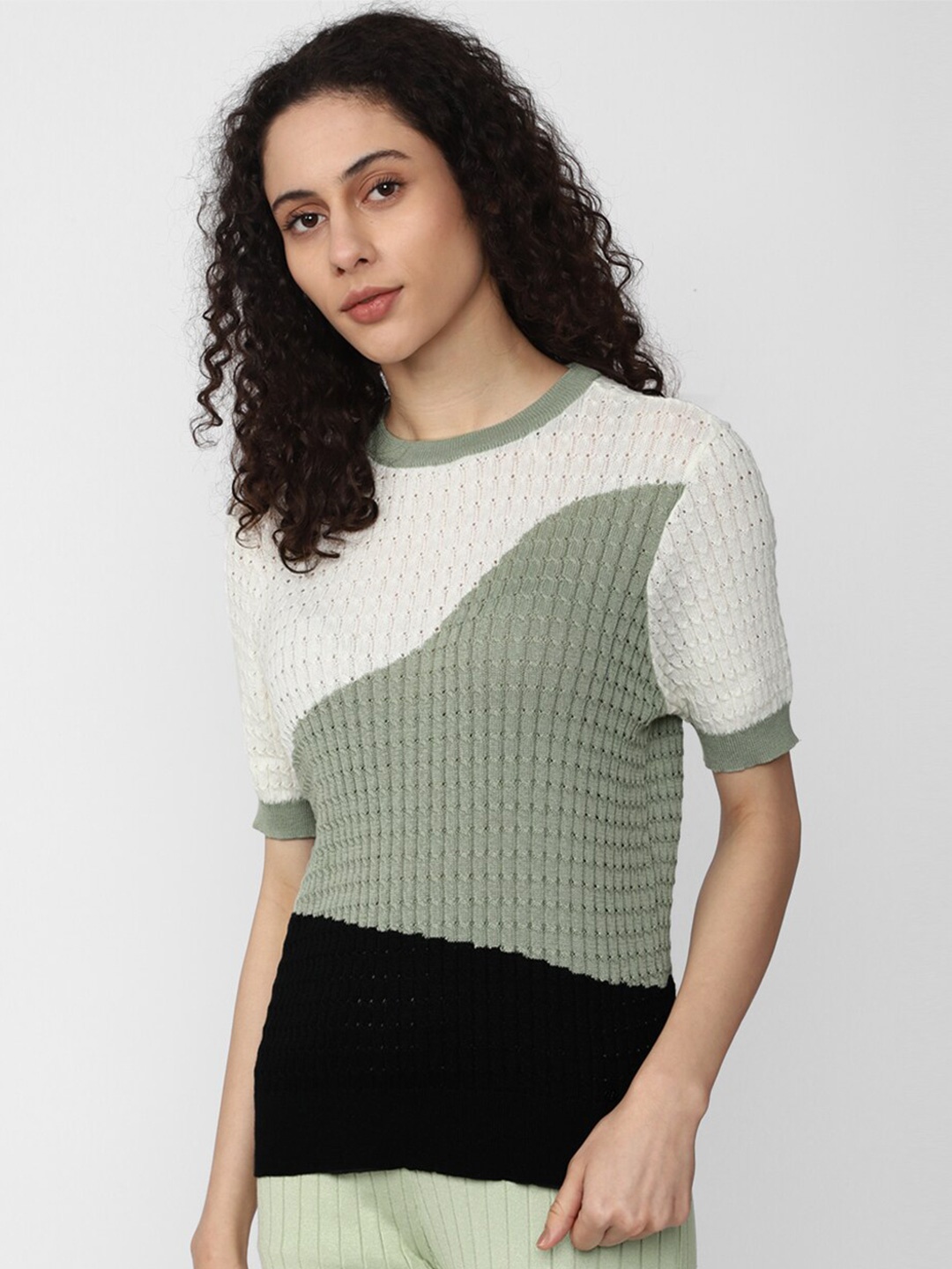 

Van Heusen Woman Self Design Round Neck Top, Olive