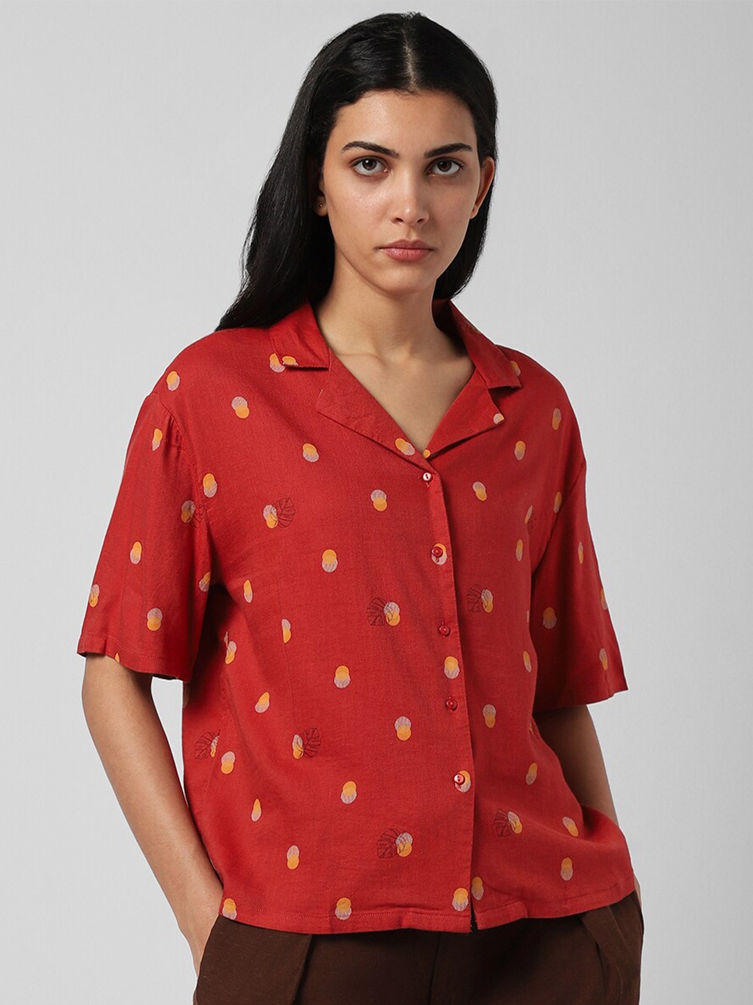 

Van Heusen Woman Polka Dots Printed Shirt Style Top, Red