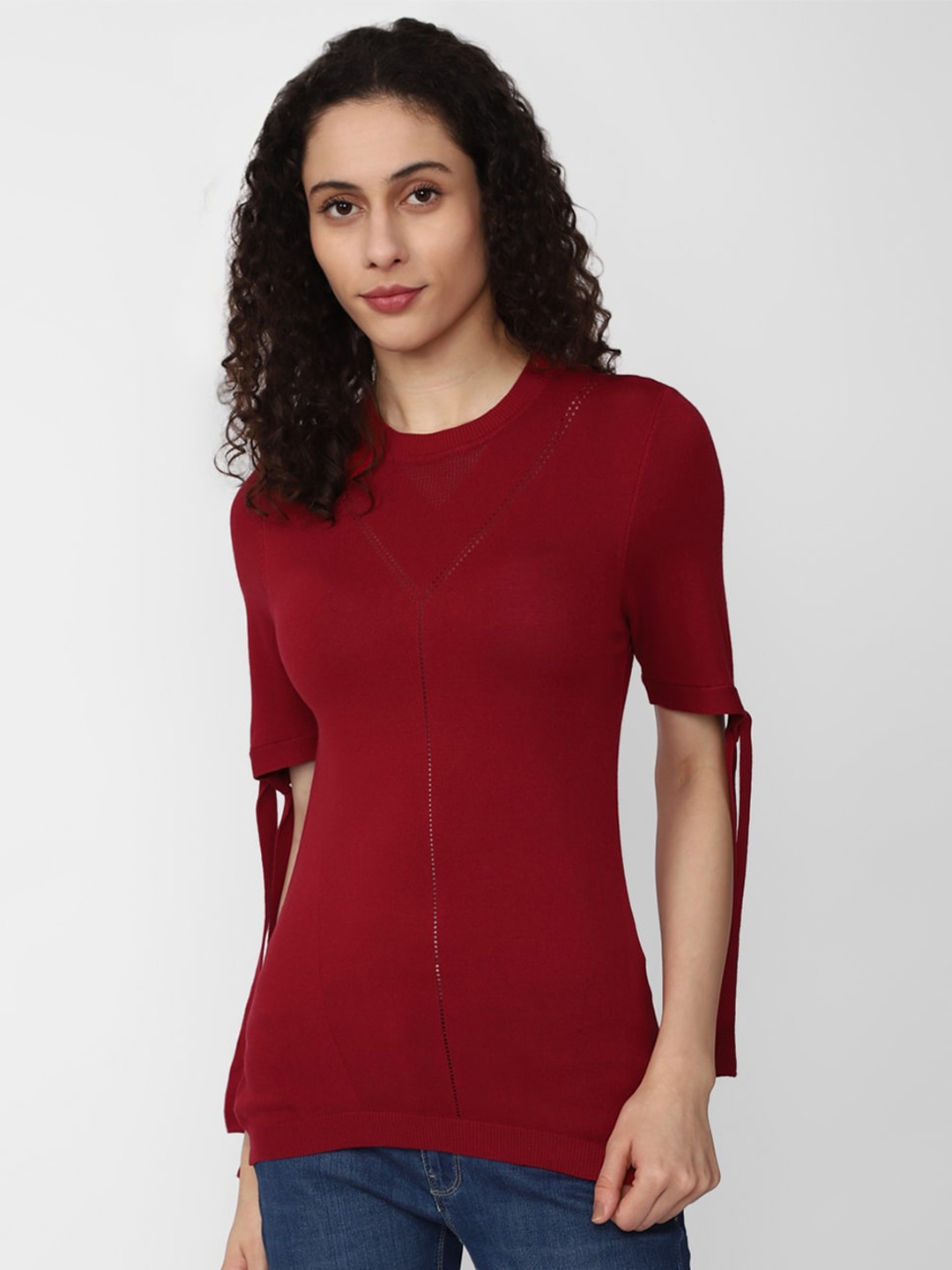 

Van Heusen Round Neck Tie Up Top, Maroon