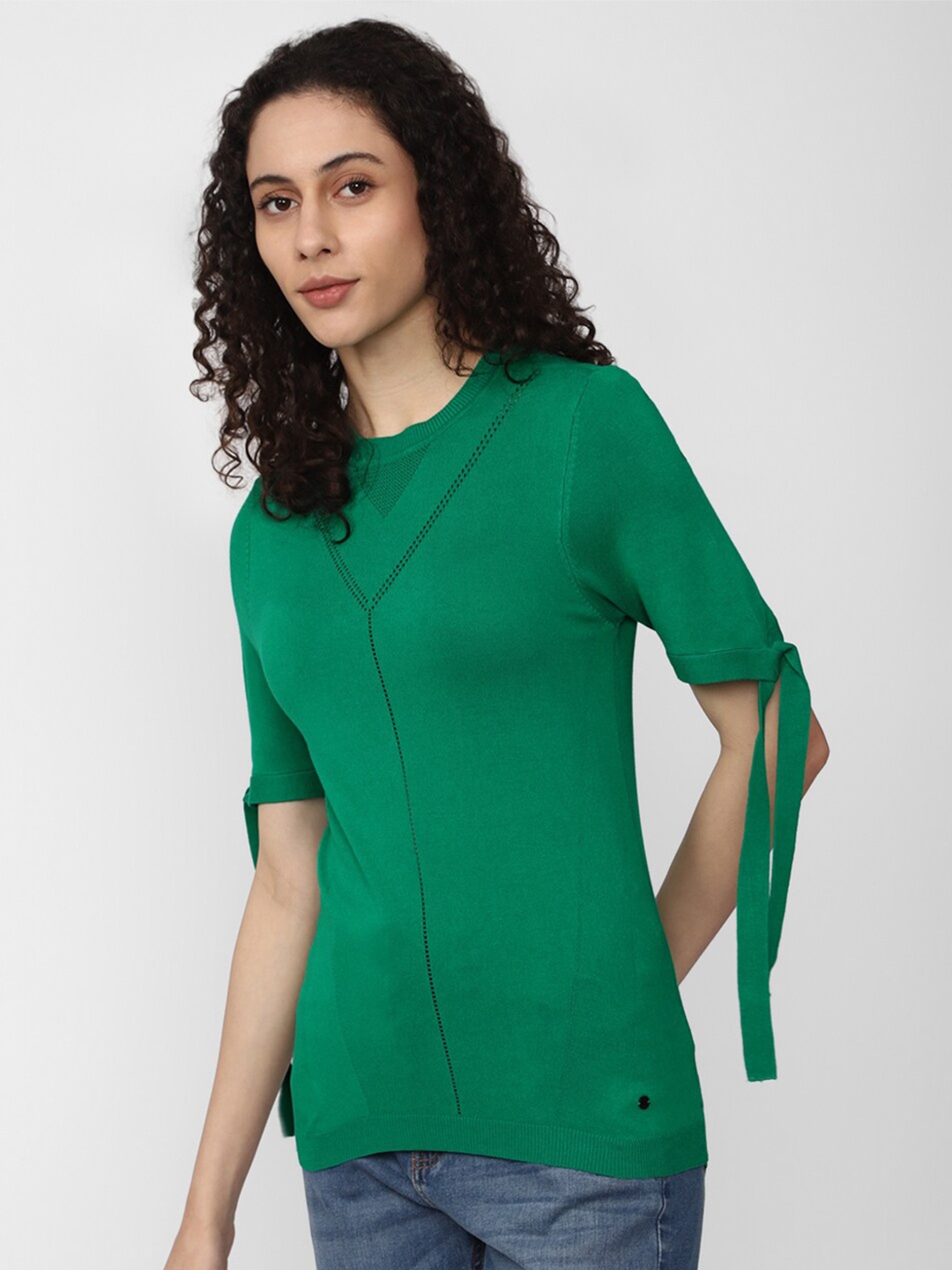 

Van Heusen Woman Round Neck Tie Up Top, Green