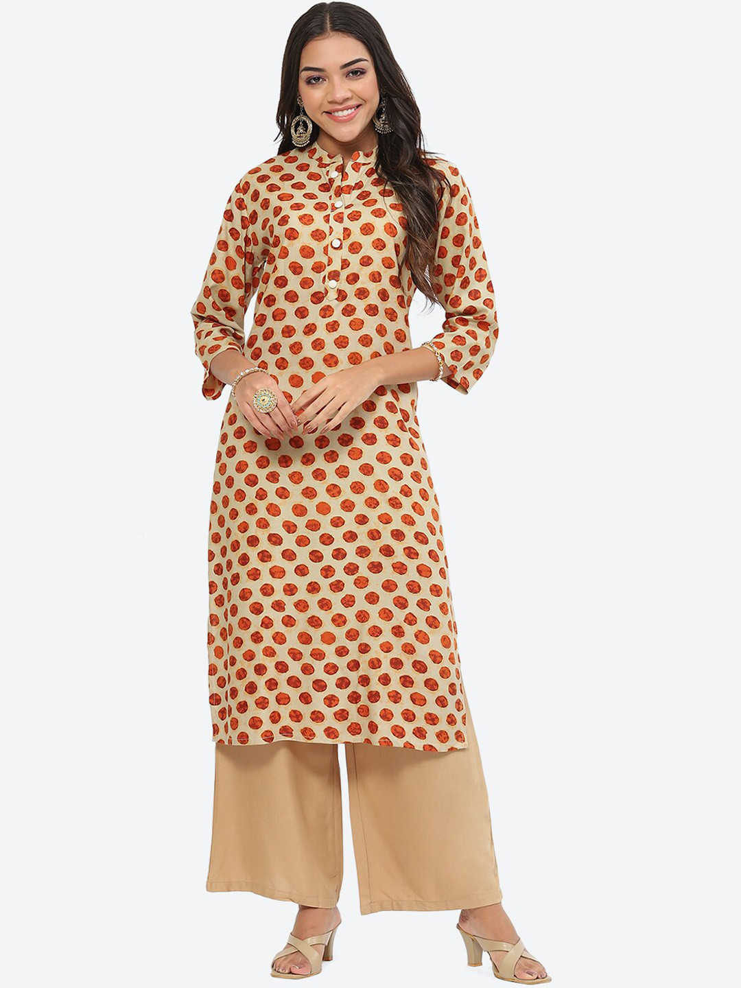 

Kurti's by Menka Geometric Printed Straight Kurta, Orange