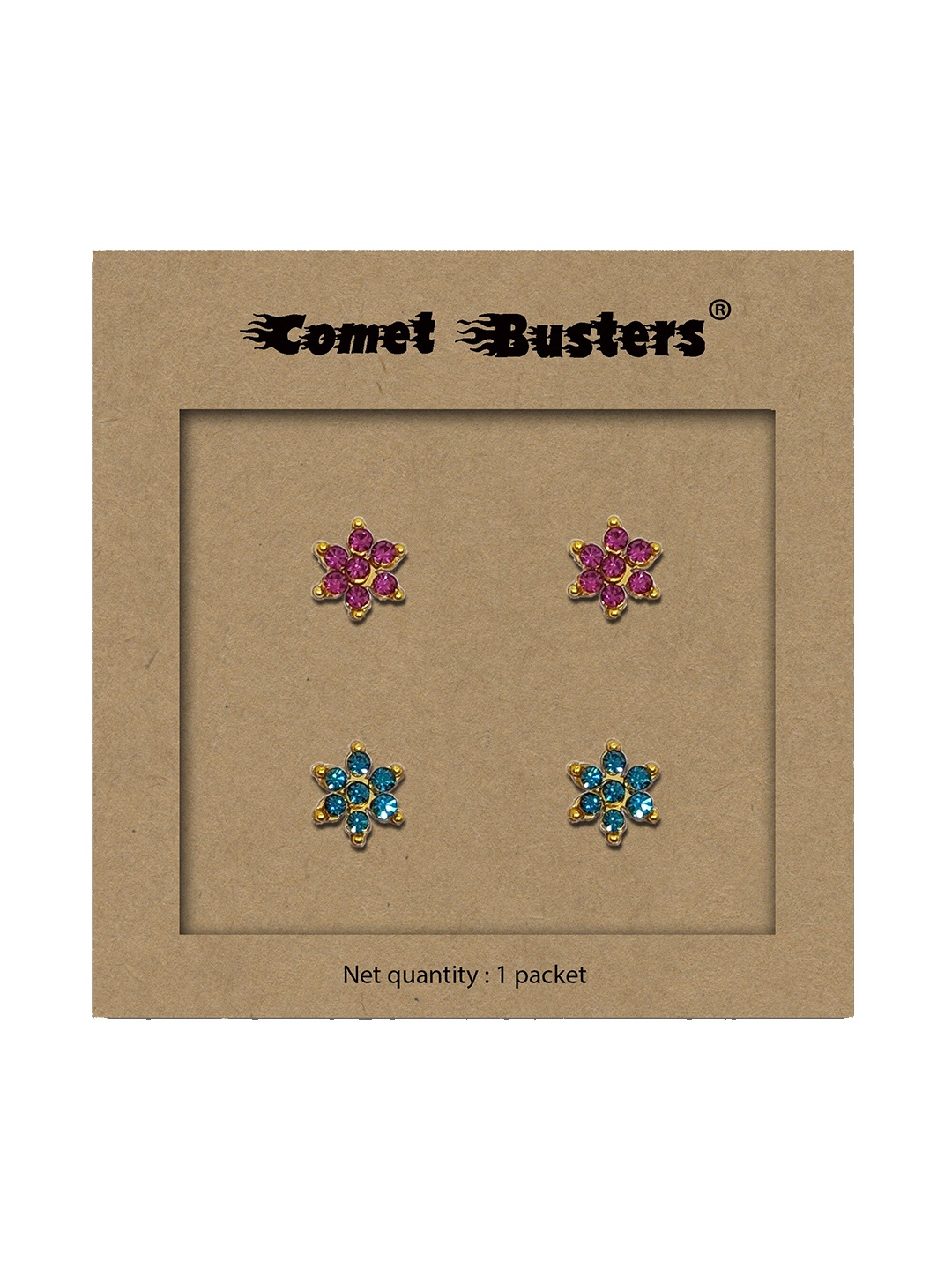 

Comet Busters Set Of 2 Gold-Plated Stone Studded Non Piercing Sticker Studs Earrings