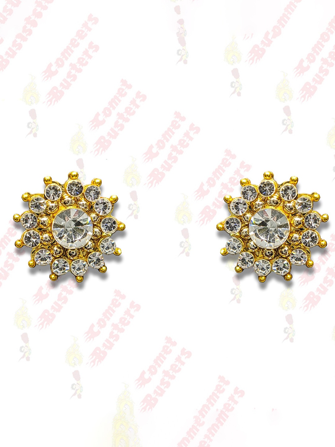 

Comet Busters Floral Stone Studs Non Piercing Ear Stickers, Gold