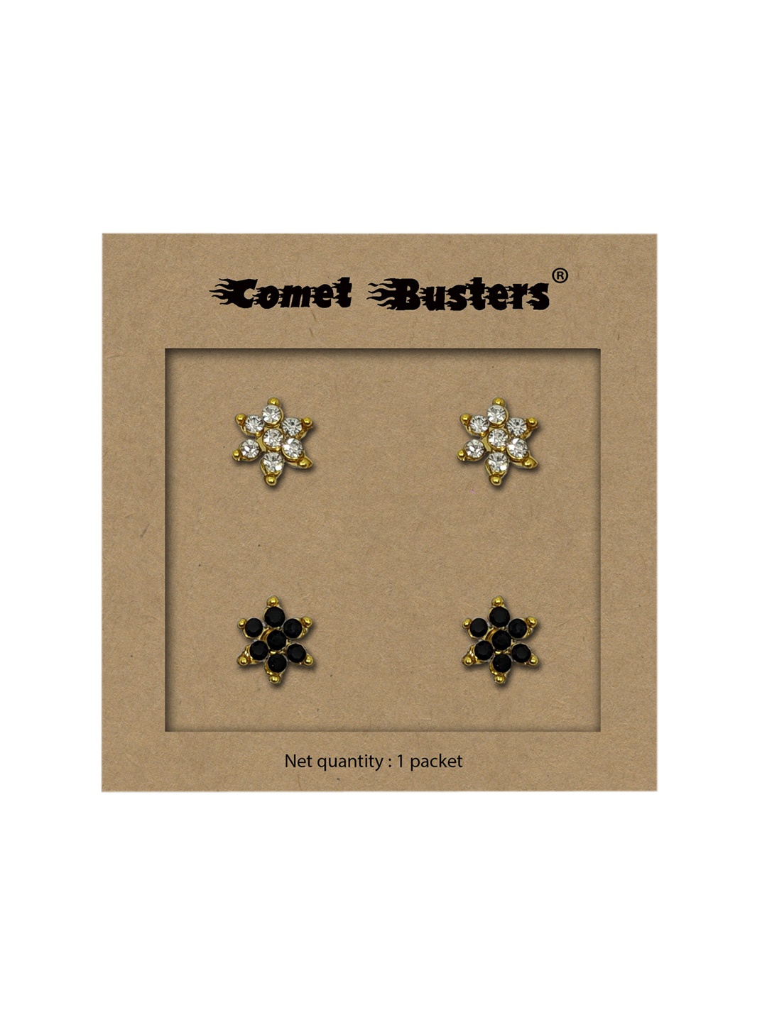

Comet Busters Set Of 2 Contemporary Stone Studs Non Piercing Ear Stickers, Gold