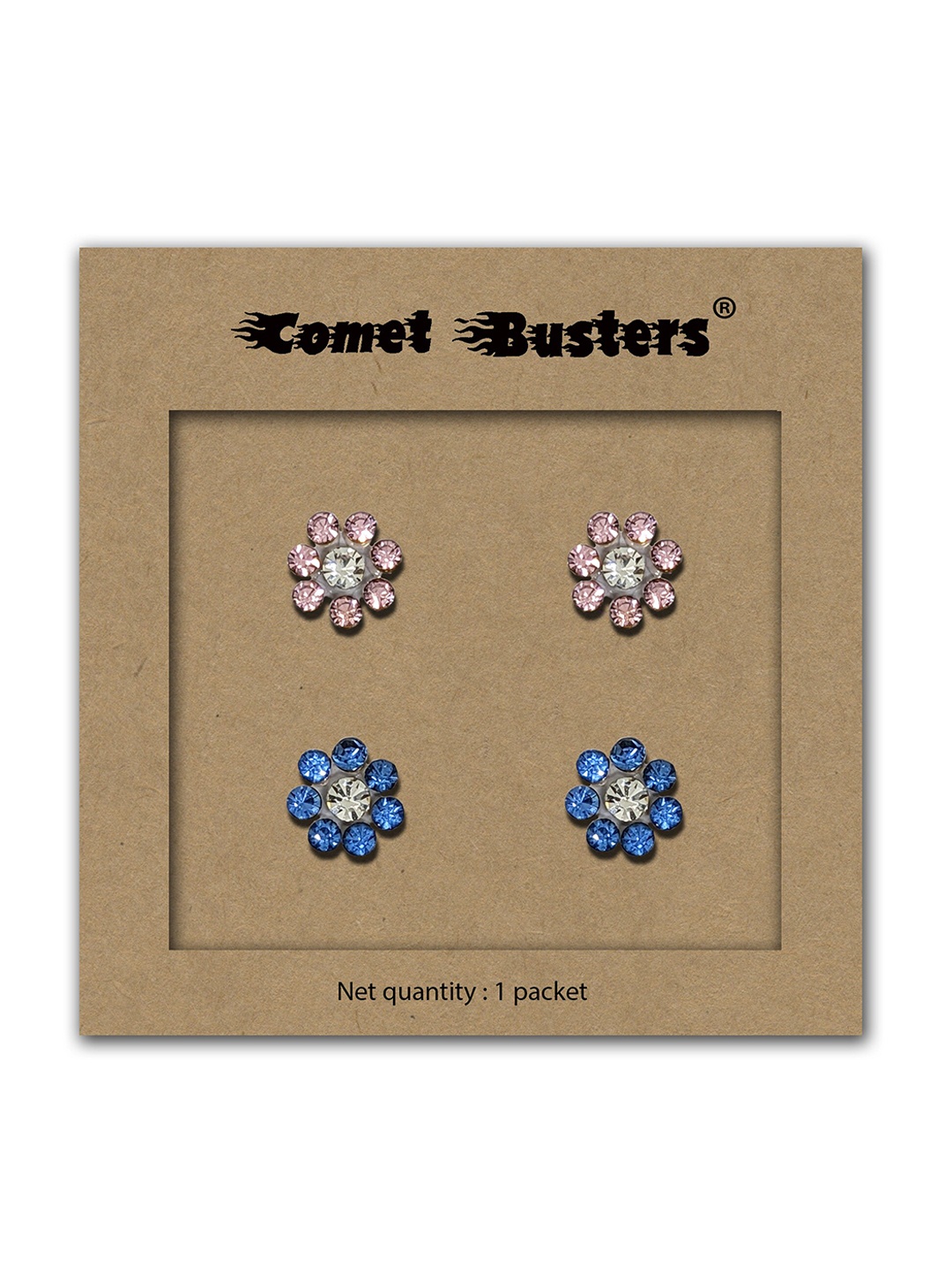 

Comet Busters Set Of 2 Contemporary Stone Studs Earrings, Gold