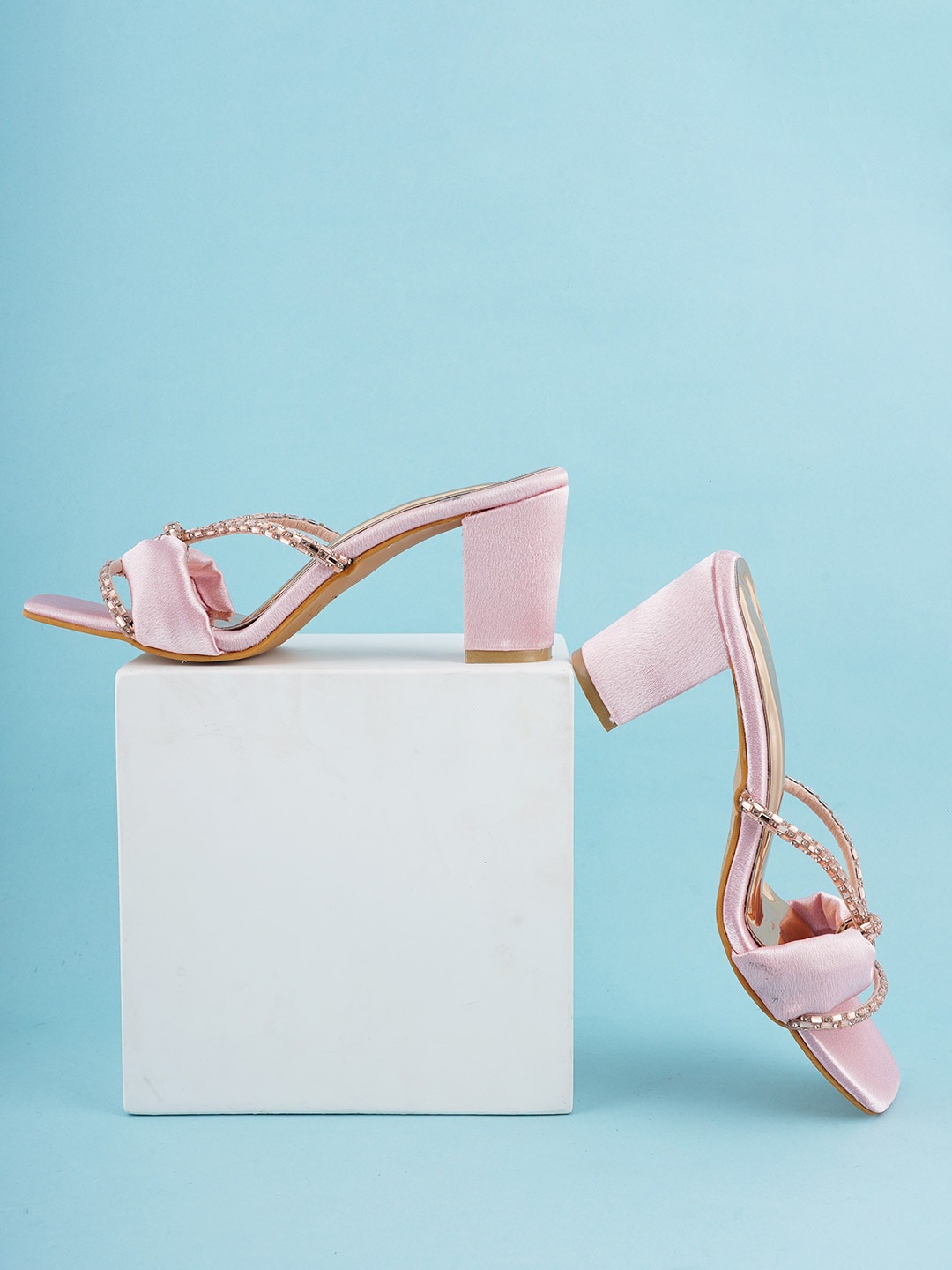 

SCENTRA Embellished Block Heels, Pink