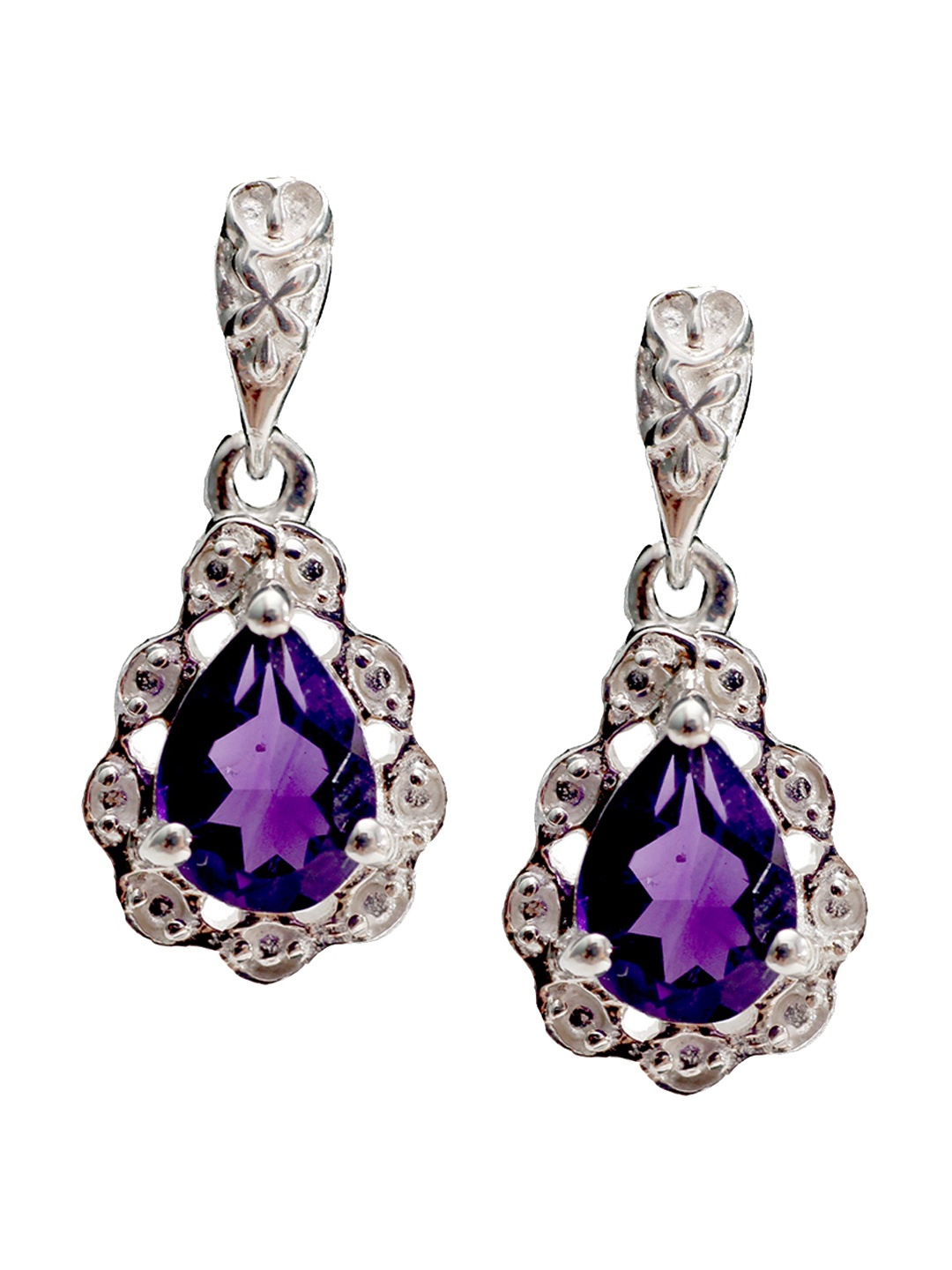 

HIFLYER JEWELS Sterling Silver Teardrop Shaped Amethyst Drop Earrings