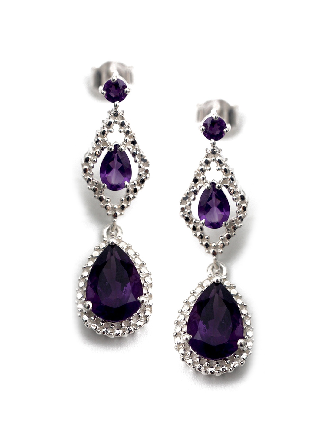 

HIFLYER JEWELS Sterling Silver Teardrop Shaped Amethyst Drop Earrings