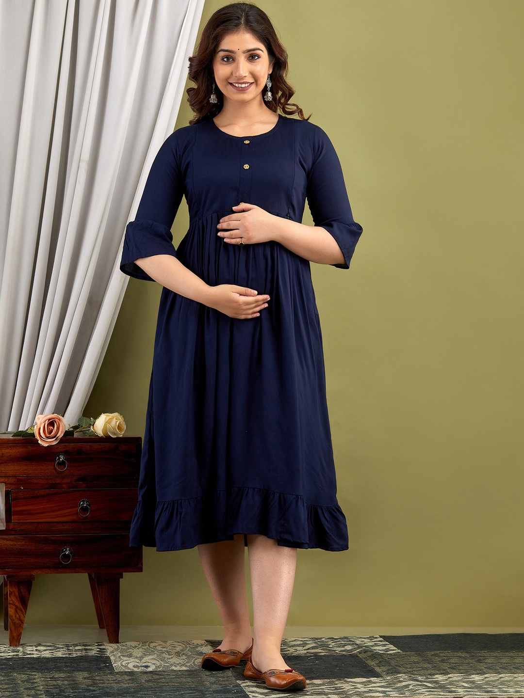 

Mialo fashion Fit & Flared Maternity Midi Ethnic Dress, Blue