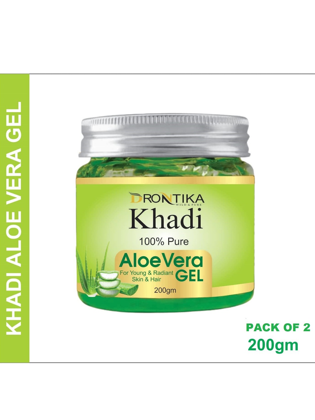 

DRONTIKA Khadi Set Of 2 Pure Aloe Vera Gel for Young Radiant Skin & Hair - 200g Each, Green