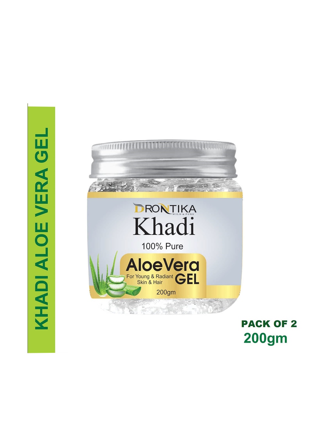 

DRONTIKA Khadi Set Of 2 Pure Aloe Vera Gel for Young Radiant Skin & Hair - 200g Each, Transparent