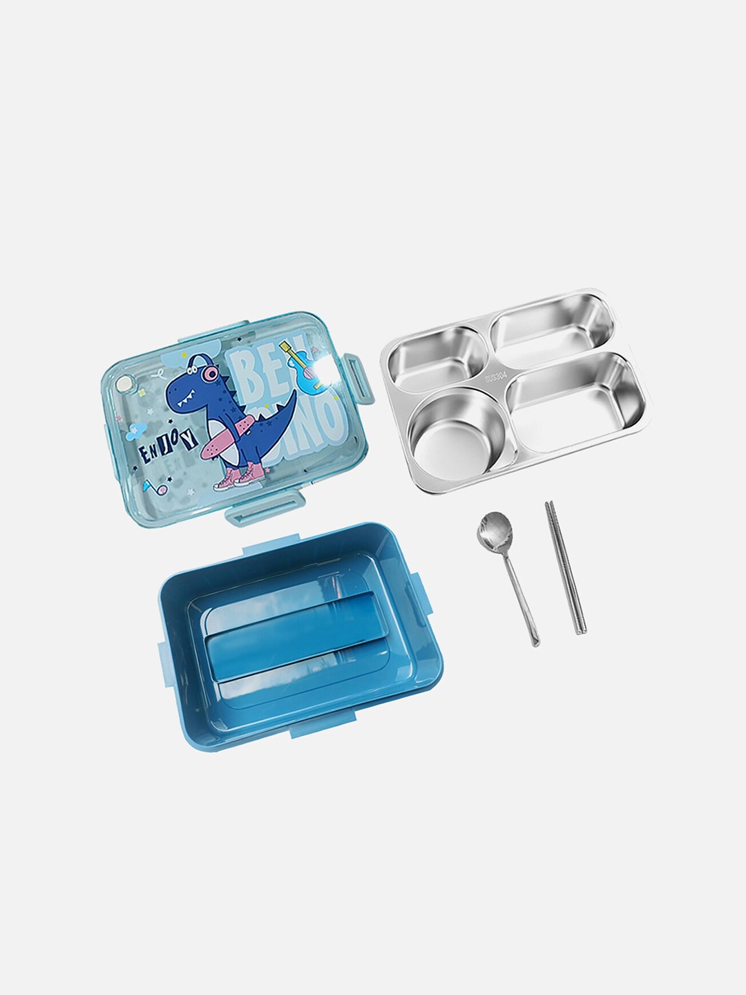 

Little Surprise Box LLP Kids Blue & Pink Printed Stainless Steel Lunch Box