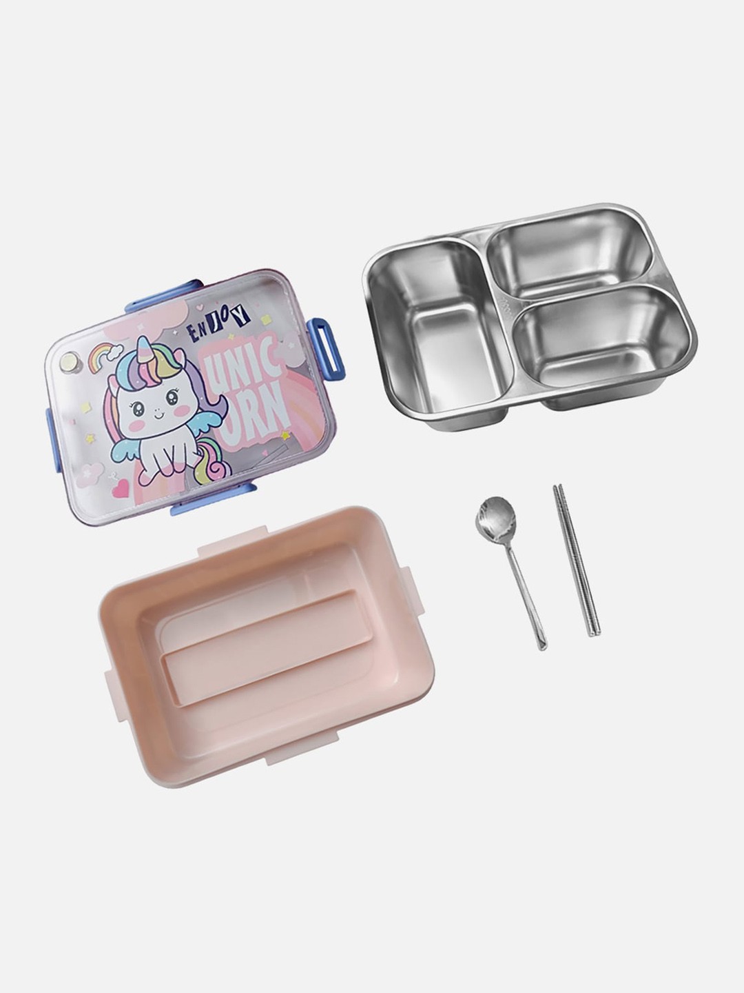 

Little Surprise Box LLP Kids Pink & Peach-Coloured Printed Stainless Steel Lunch Box