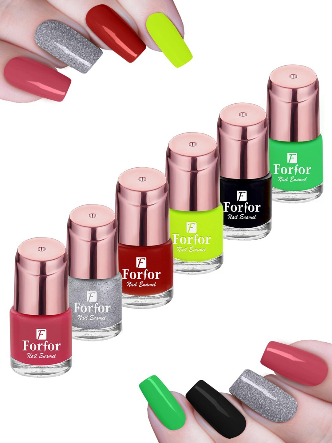 

FORFOR Set Of 6 Perfect Stay Glossy Nail Polish 6ml Each - 105+102+107+116+117+118, Green