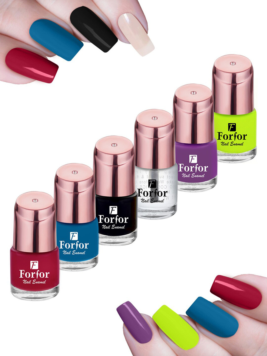 

FORFOR Set of 6 Perfect Stay Rose Gold Glossy Long-Lasting Nail Polishes - 6ml each, Red