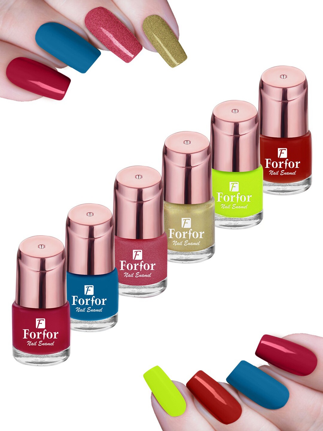 

FORFOR Set of 6 Perfect Stay Rose Gold Glossy Long-Lasting Nail Polishes - 6ml each, Blue