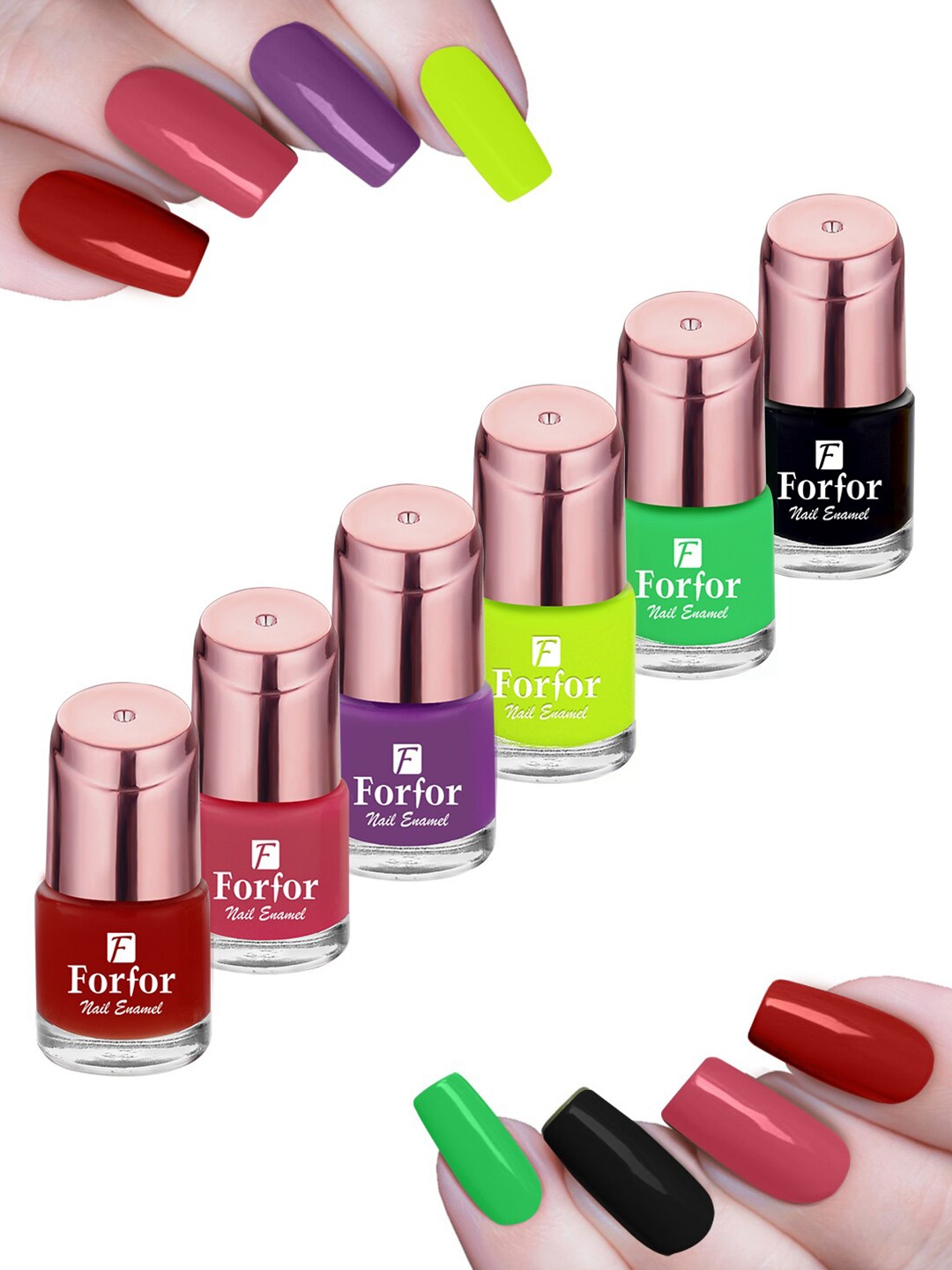 

FORFOR Set Of 6 Perfect Stay Glossy Nail Polish 6ml Each - 107+102+109+116+117+118, Pink