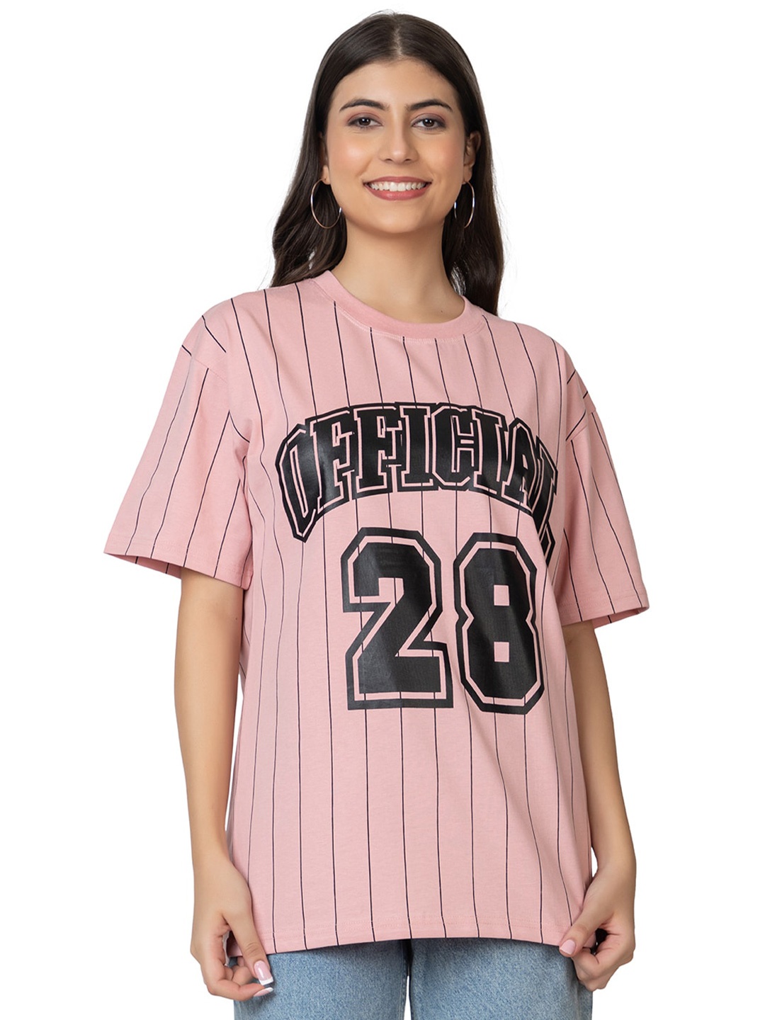

Skidlers Striped Drop-Shoulder Cotton Loose T-shirt, Peach