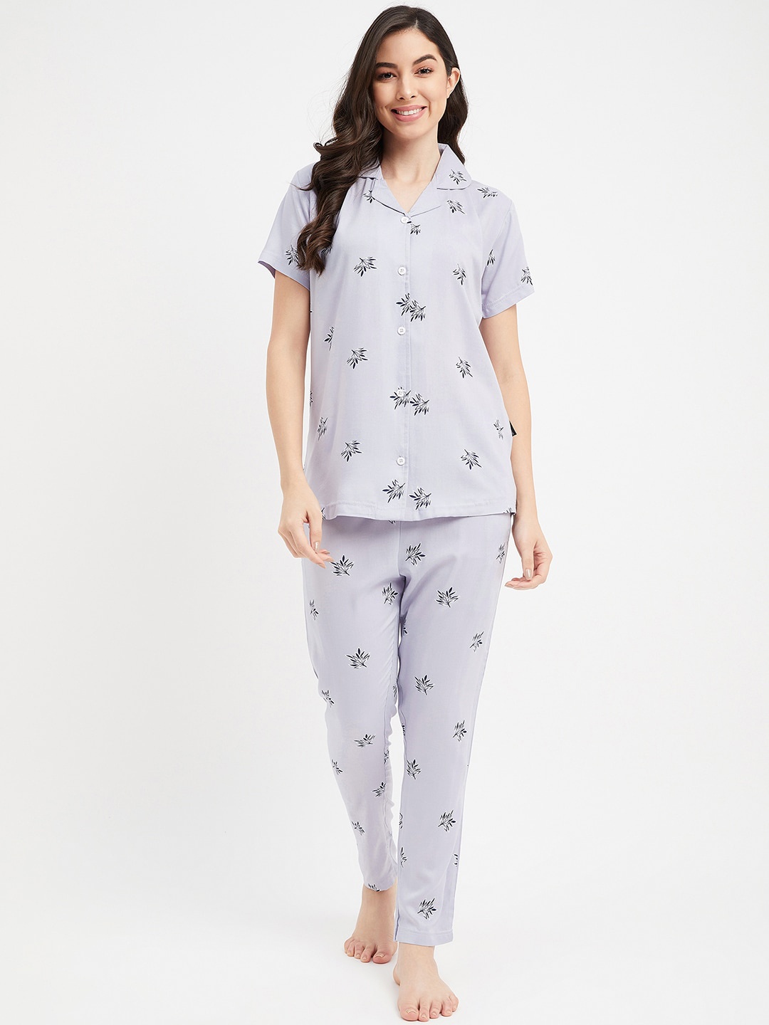 

FirstKrush Floral Printed Pure Cotton Night Suit, Grey