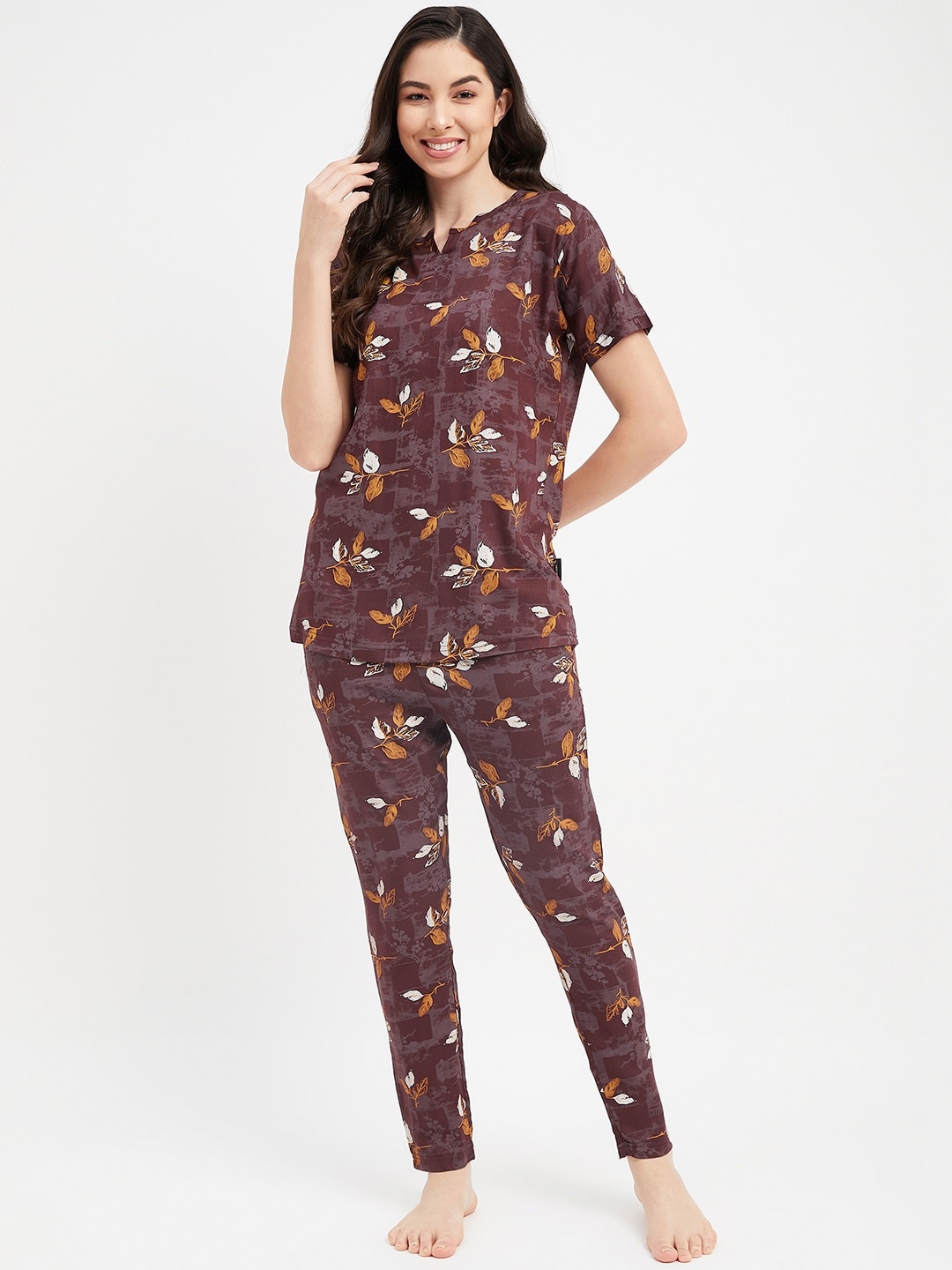 

FirstKrush Floral Printed Pure Cotton Night Suit NS20-BR, Brown