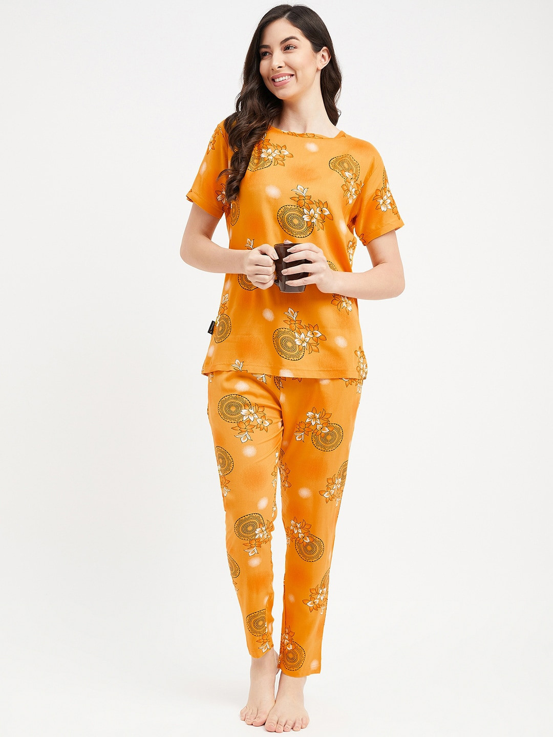 

FirstKrush Floral Printed Pure Cotton Night Suit, Yellow