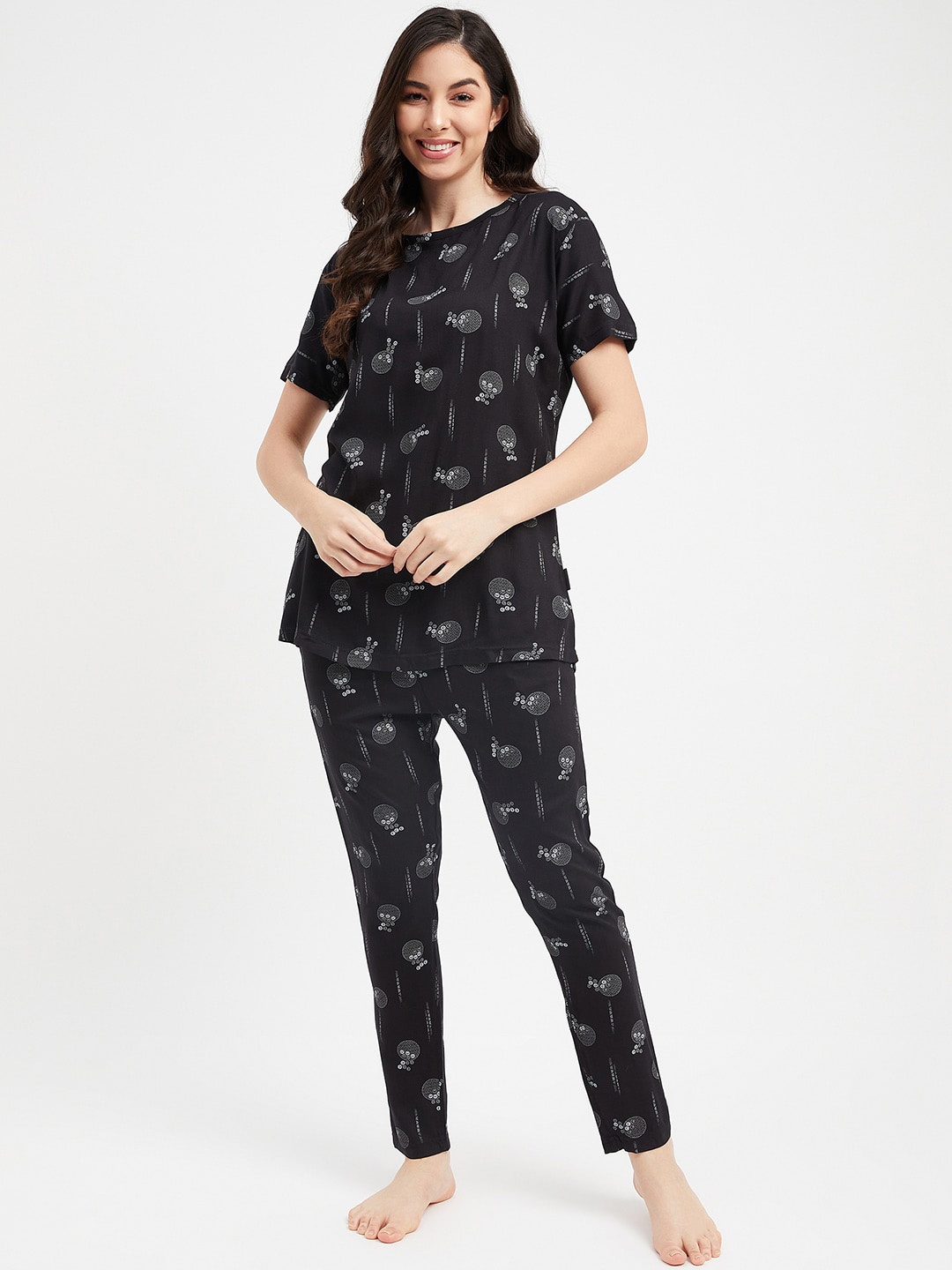 

FirstKrush Conversational Printed Pure Cotton Night Suit, Black