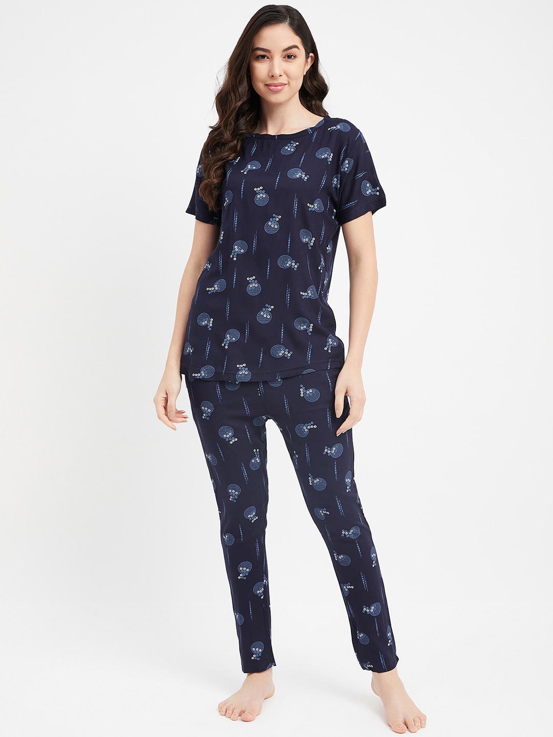 

FirstKrush Conversational Printed Pure Cotton Night Suit, Navy blue