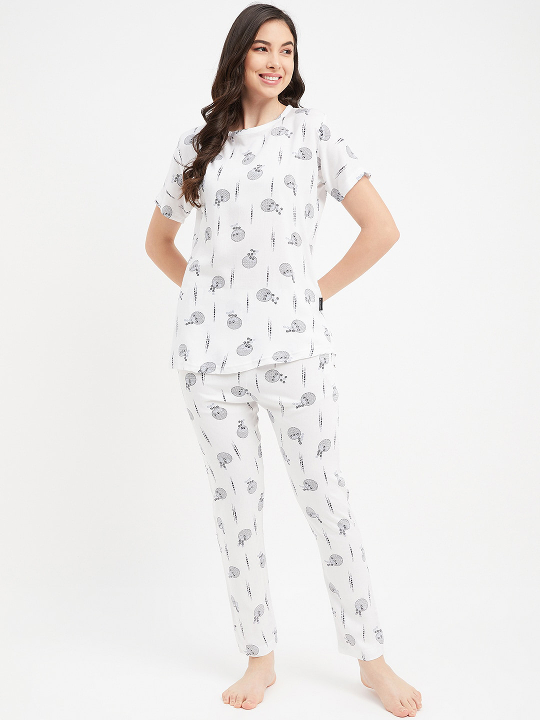 

FirstKrush Conversational Printed Pure Cotton Night Suit, White