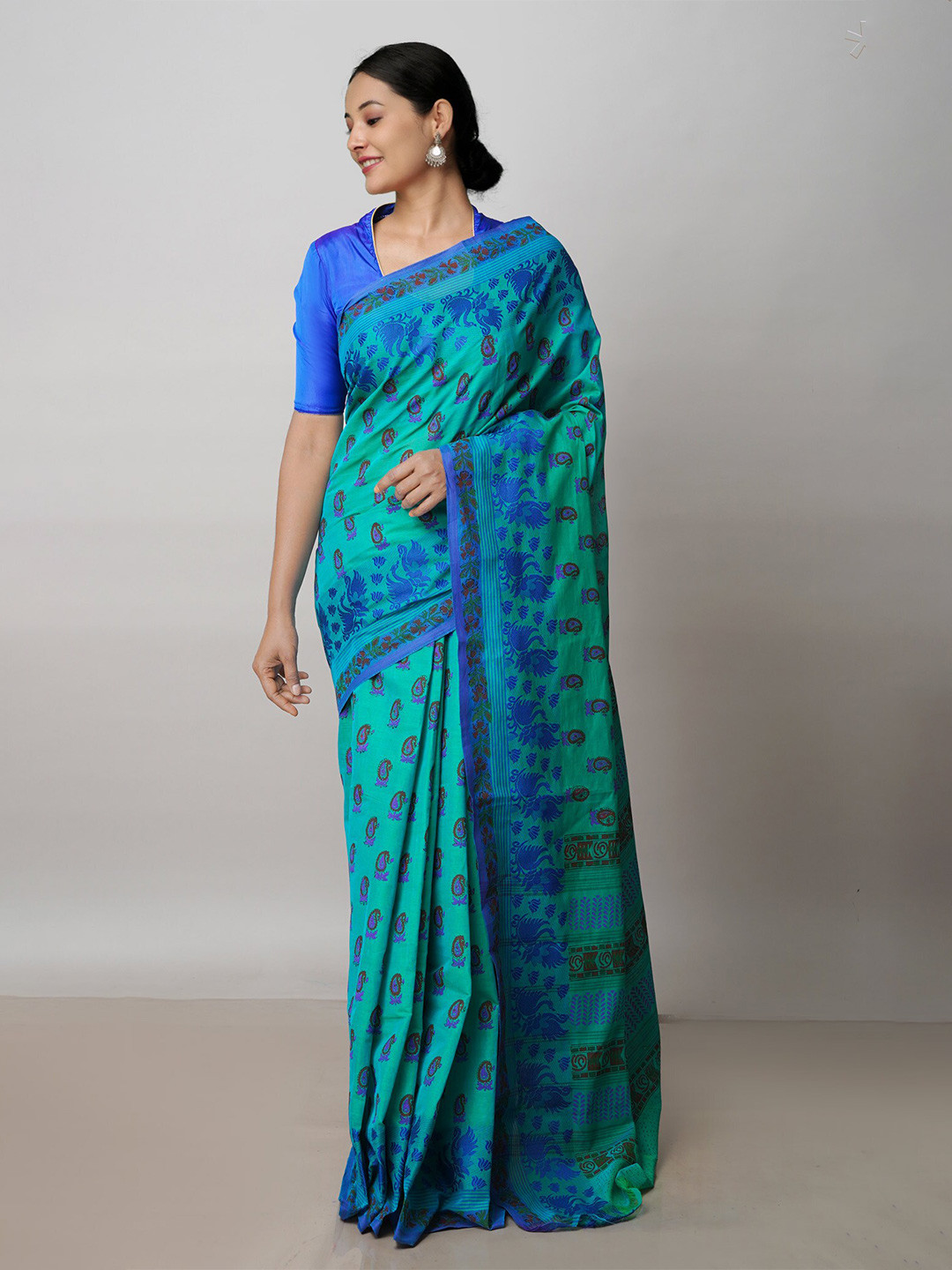 

Unnati Silks Ethnic Motifs Pure Cotton Handloom Chettinad Saree, Green