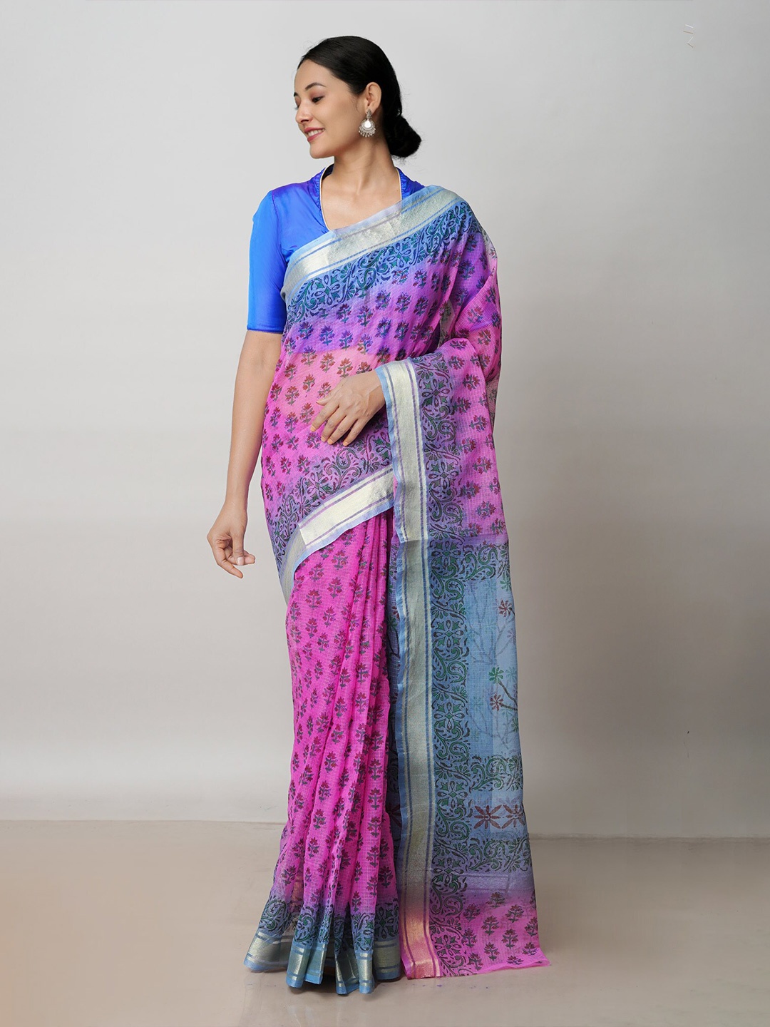 

Unnati Silks Ethnic Motifs Zari Pure Cotton Handloom Kota Saree, Pink