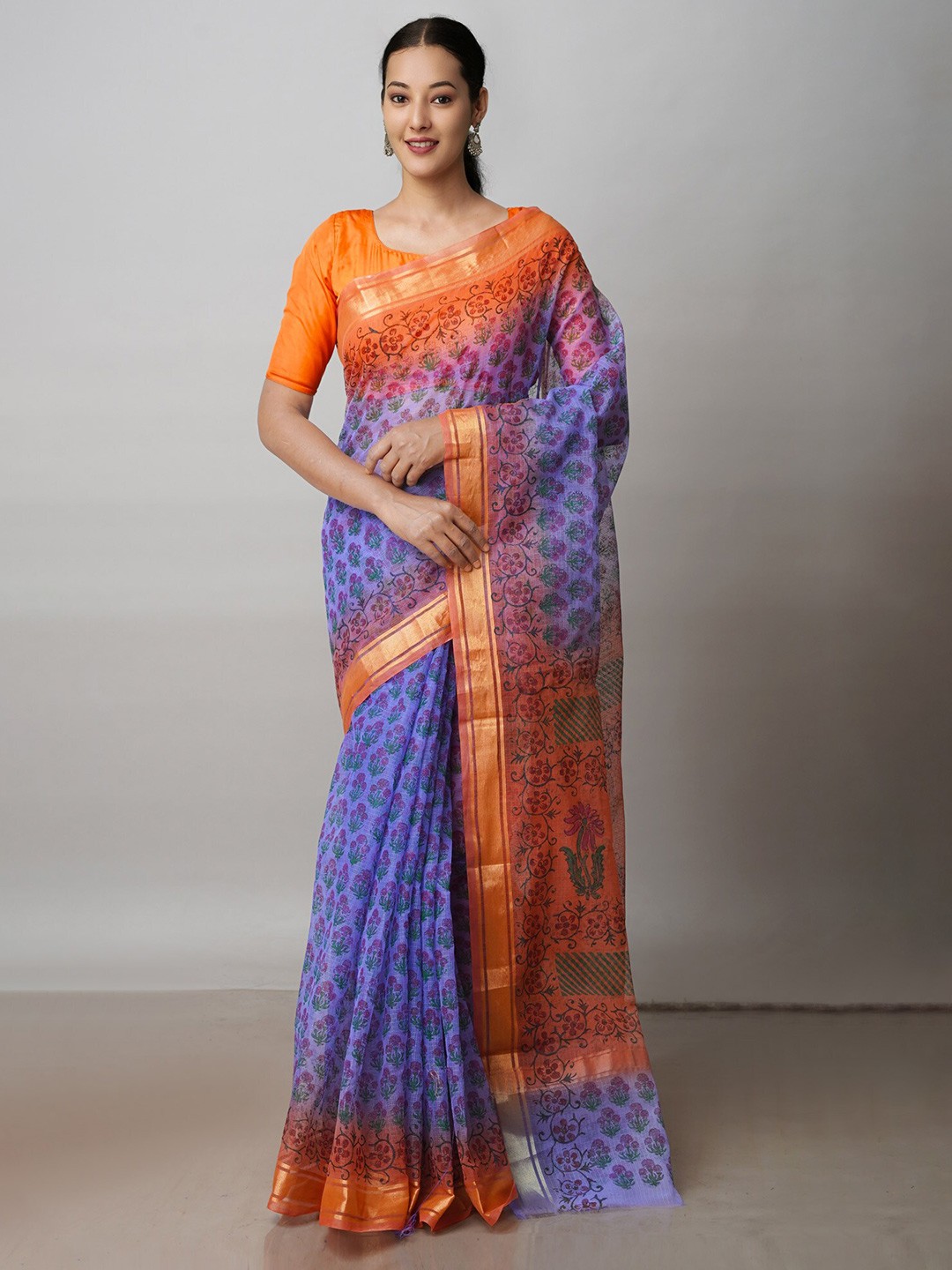 

Unnati Silks Ethnic Motifs Zari Pure Cotton Handloom Kota Saree, Blue