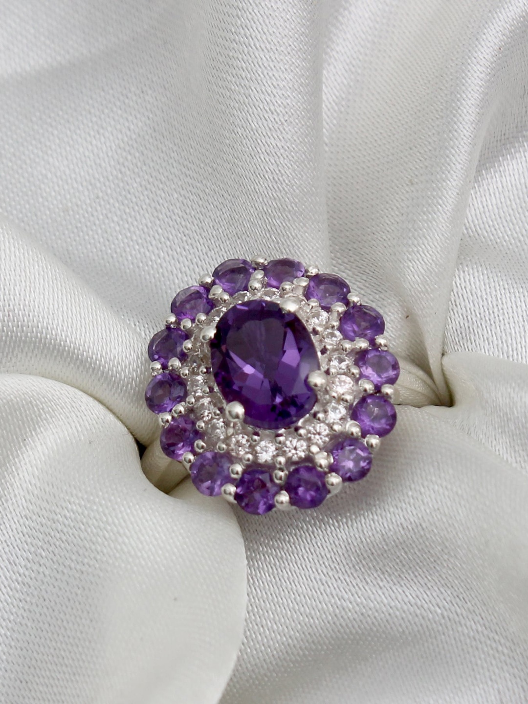 

HIFLYER JEWELS Silver-Plated Amethyst-Studded Ring