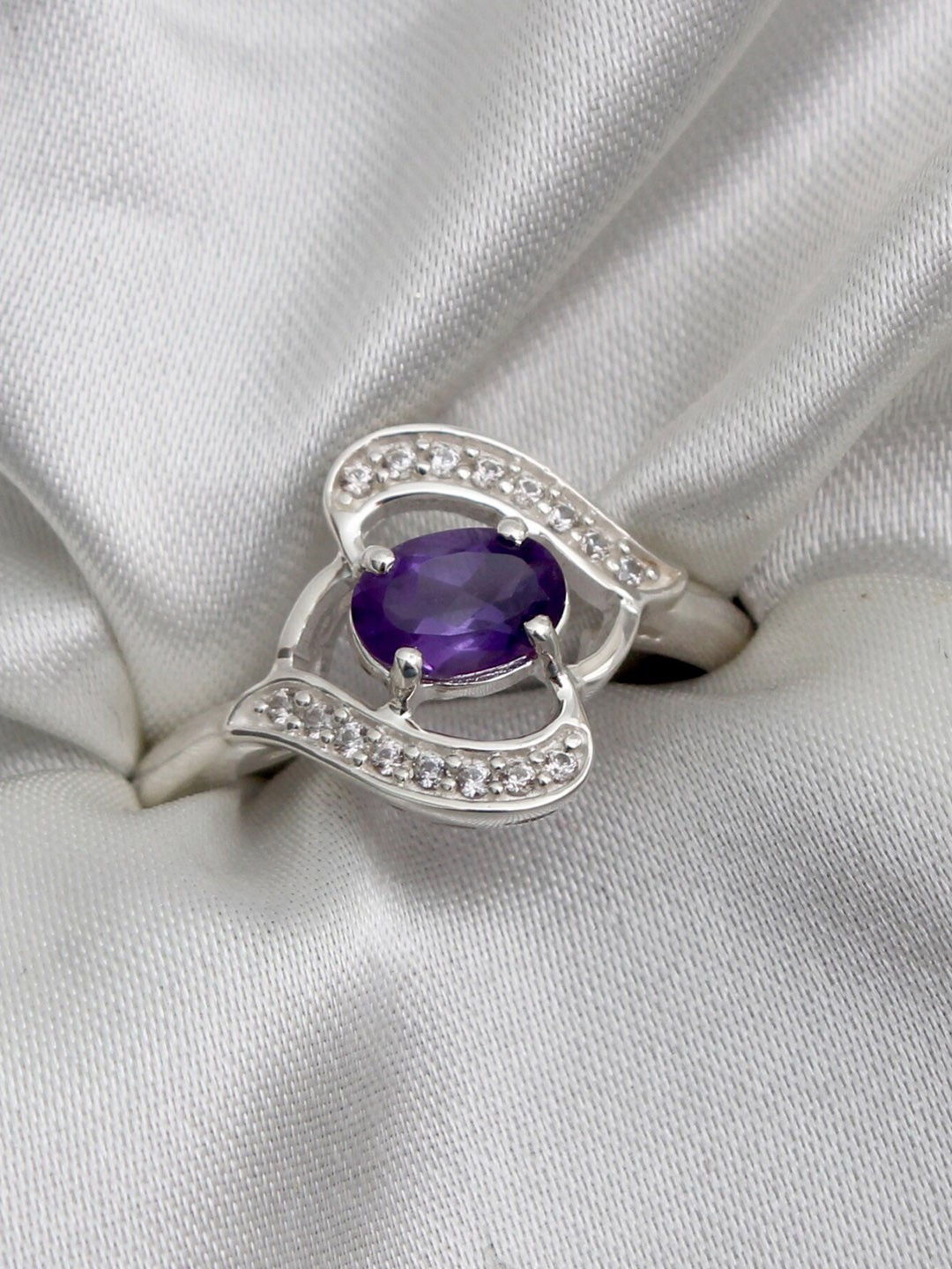 

HIFLYER JEWELS Sterling Silver-Plated Amethyst-Studded Finger Ring, Purple