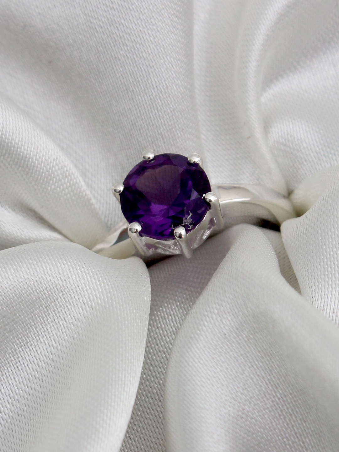 

HIFLYER JEWELS 925 Sterling Silver-Plated Amethyst-Studded Finger Ring