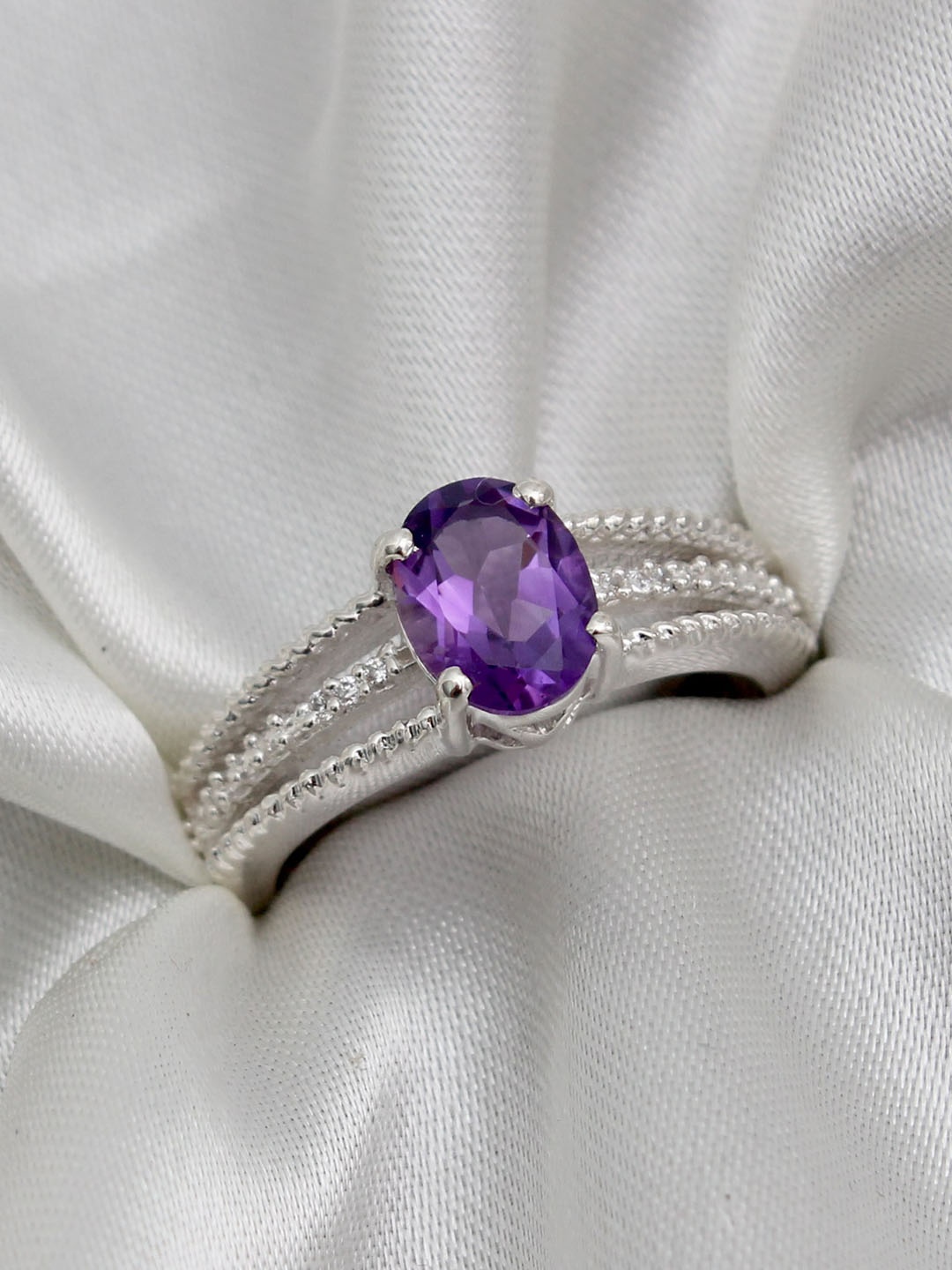 

HIFLYER JEWELS Silver-Plated Amethyst-Studded Finger Ring