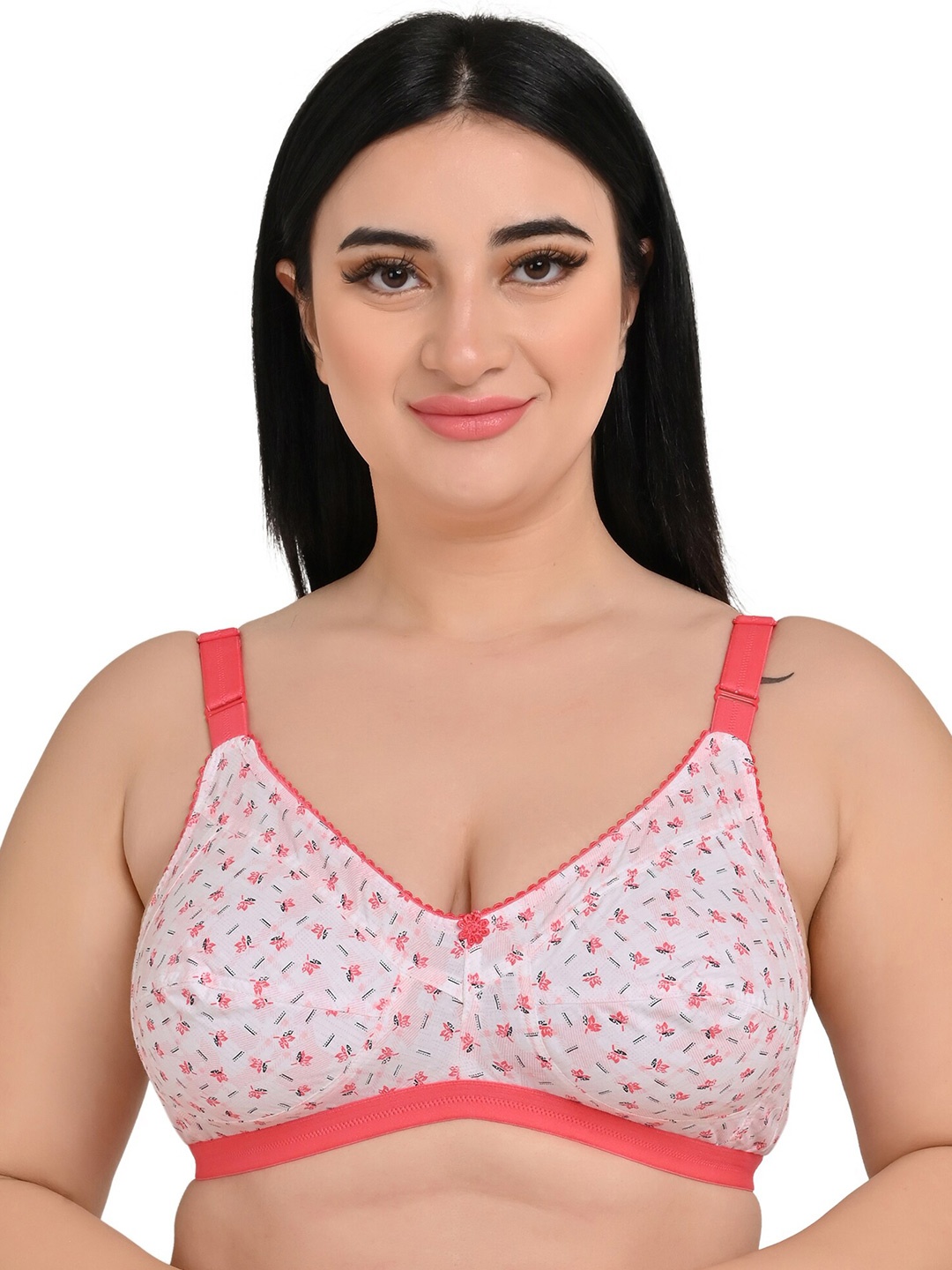 

Piylu Floral Full Coverage Non-Padded All Day Comfort Cotton Everyday Bra, White