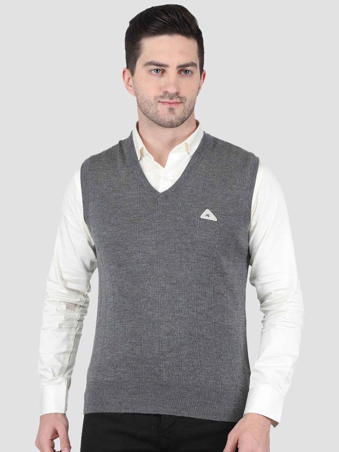 

Monte Carlo Men V-Neck Woollen Sweater Vest, Grey