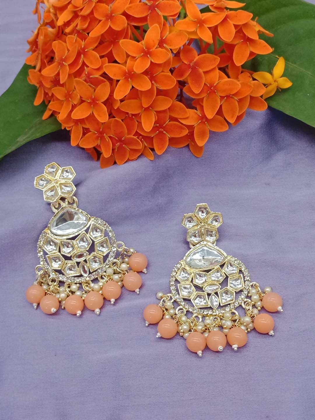 

AASHISH IMITATION Gold-Plated Contemporary Kundan Chandbalis Earrings