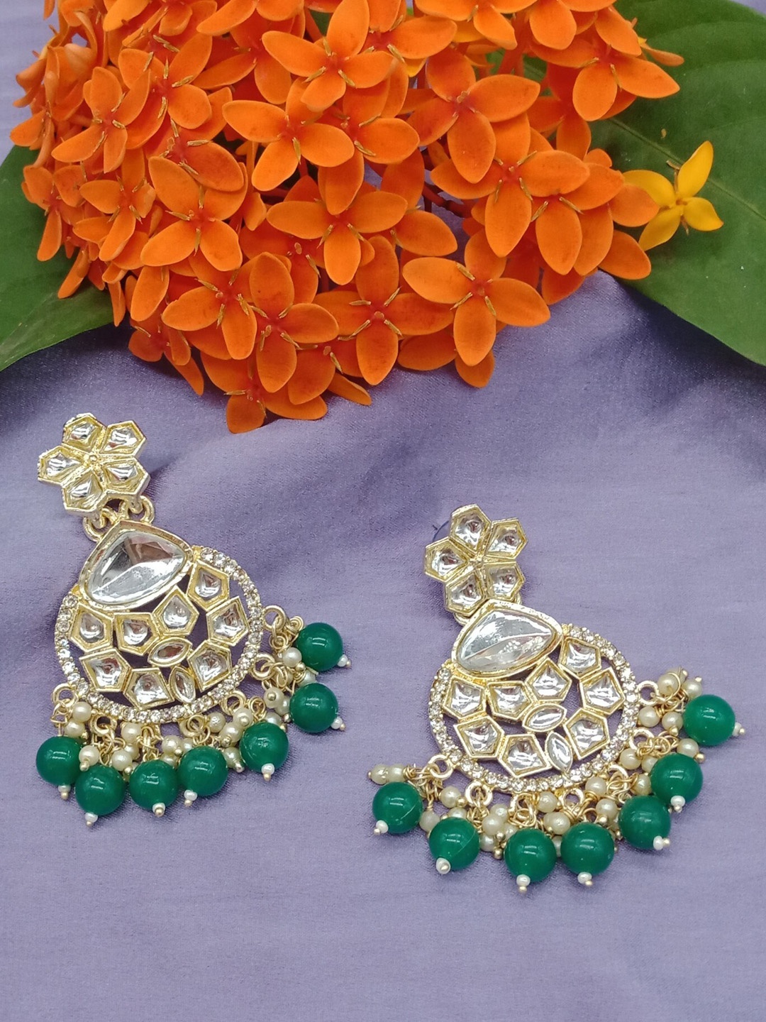 

AASHISH IMITATION Contemporary Drop Earrings, Green