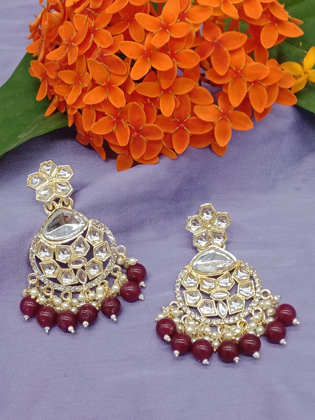 

AASHISH IMITATION Contemporary Drop Earrings, Maroon