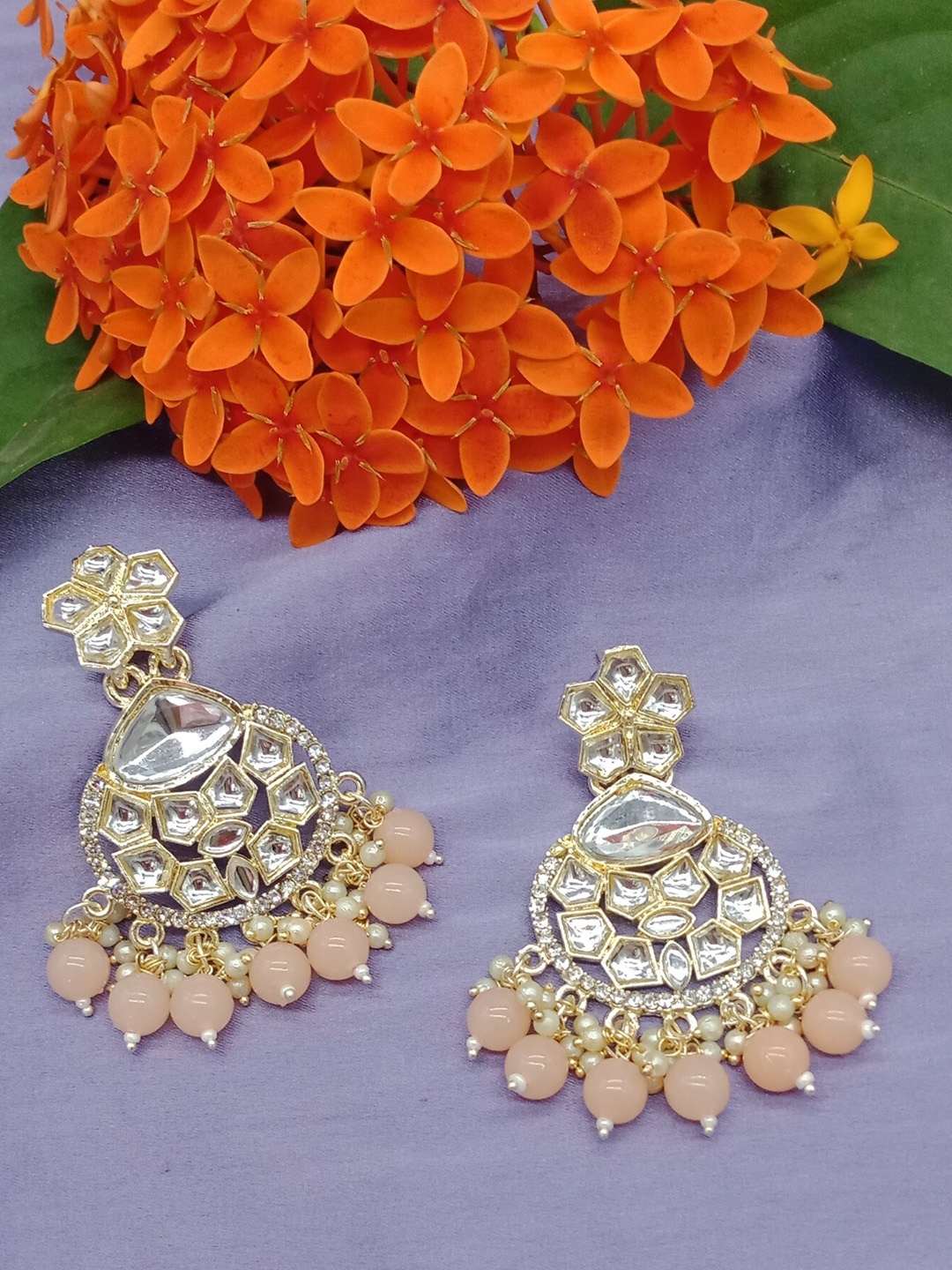 

AASHISH IMITATION Gold-Plated Contemporary Kundan Chandbalis Earrings
