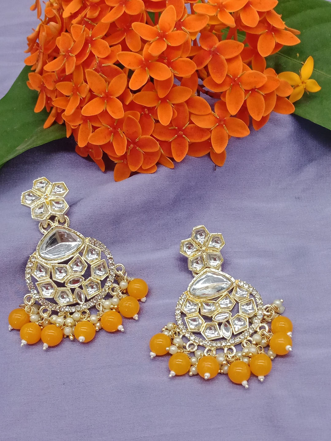 

AASHISH IMITATION Contemporary Drop Earrings, Orange